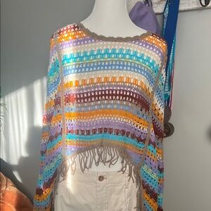 Colorful Striped Crochet Poncho